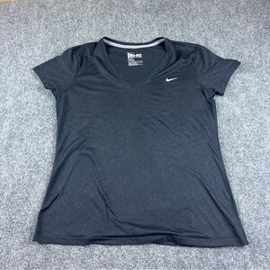 NIKE Women’s Black Dri-Fit V-Neck Regular Fit Short Sleeved Shirt Size: Large